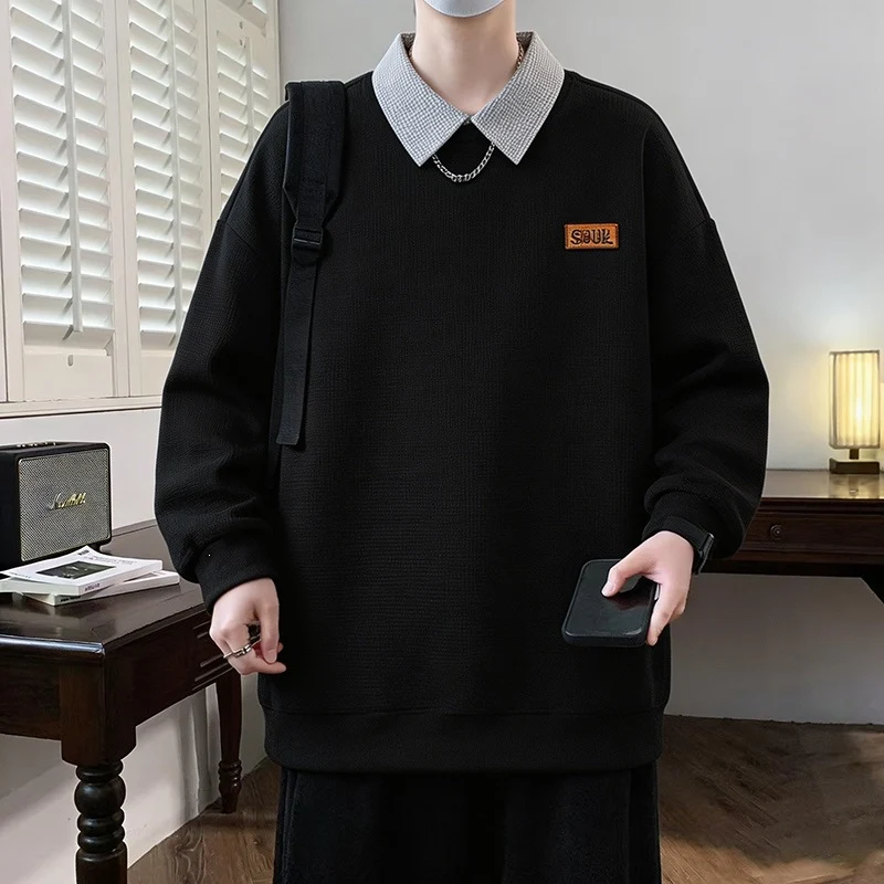 Herren Weitgeschnittenes Polo-Sweatshirt mit Kontrastkragen und Waffelstruktur Drune