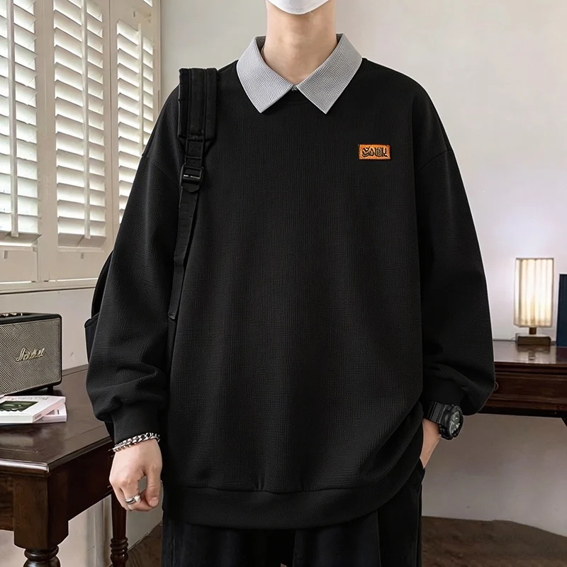 Herren Weitgeschnittenes Polo-Sweatshirt mit Kontrastkragen und Waffelstruktur Drune