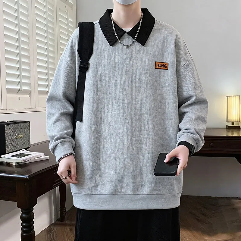 Herren Weitgeschnittenes Polo-Sweatshirt mit Kontrastkragen und Waffelstruktur Drune