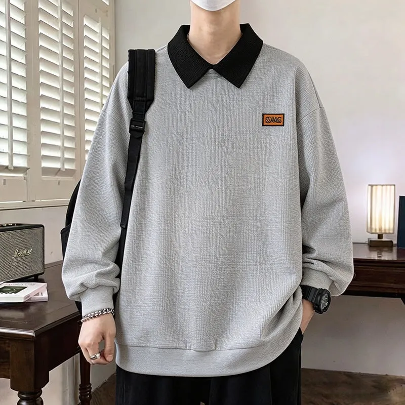 Herren Weitgeschnittenes Polo-Sweatshirt mit Kontrastkragen und Waffelstruktur Drune