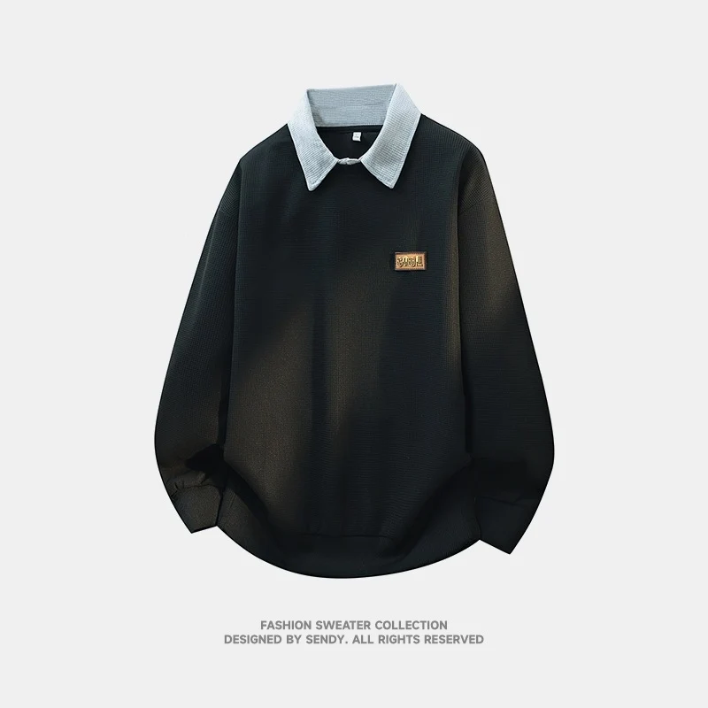 Herren Weitgeschnittenes Polo-Sweatshirt mit Kontrastkragen und Waffelstruktur Drune