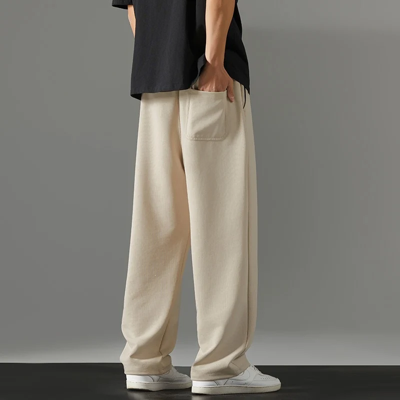 Herren weite Relaxed-Jogginghose aus French-Terry mit Kordelzug, elastischem Bund & geradem Bein Drune