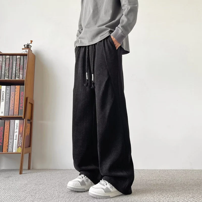 Herren Weite Lounge‑Hose mit Kordelzug und Fischgrät‑Struktur Drune