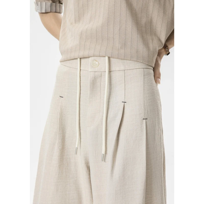 Herren Weite Leinenhose mit hoher Taille, Bundfalte & relaxed Silhouette Drune