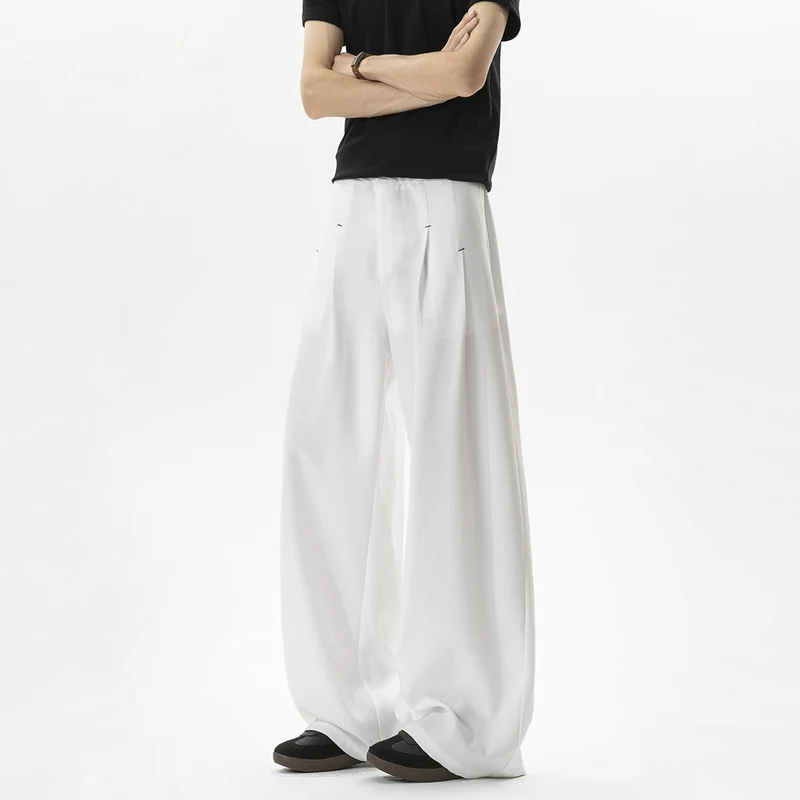 Herren Weite Leinenhose mit hoher Taille, Bundfalte & relaxed Silhouette Drune