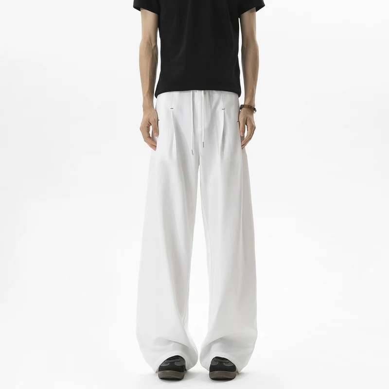 Herren Weite Leinenhose mit hoher Taille, Bundfalte & relaxed Silhouette Drune