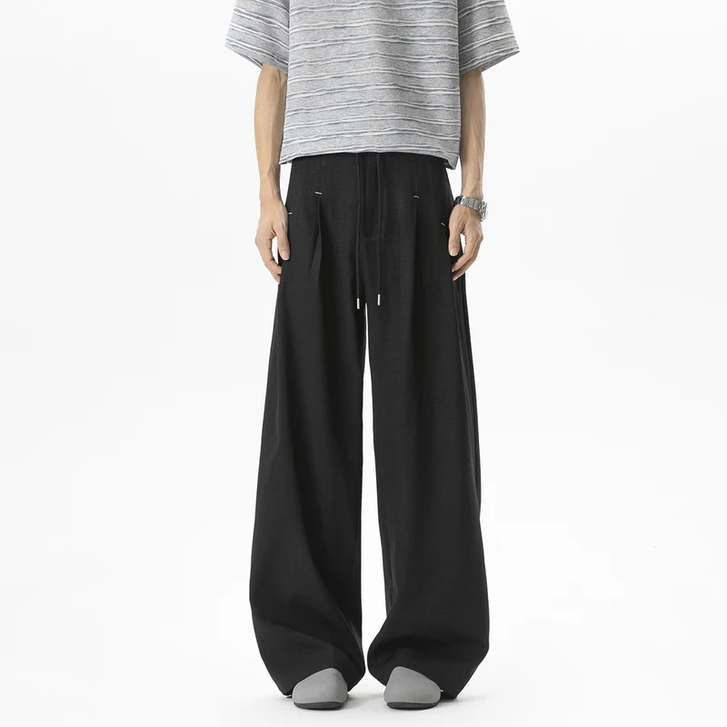Herren Weite Leinenhose mit hoher Taille, Bundfalte & relaxed Silhouette Drune