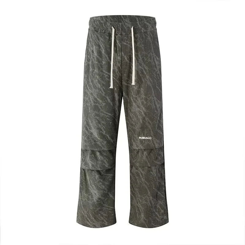 Herren Weite Cargo-Baggy-Hose mit Tunnelzugbund, Pattentaschen & technischem Marble-Print Drune