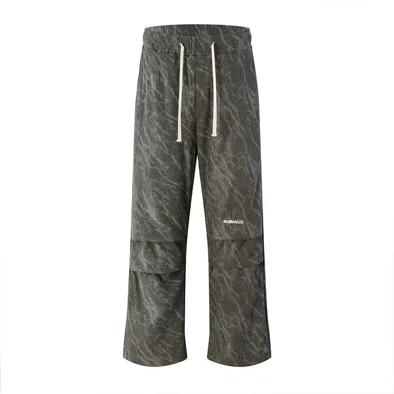 Herren Weite Cargo-Baggy-Hose mit Tunnelzugbund, Pattentaschen & technischem Marble-Print Drune