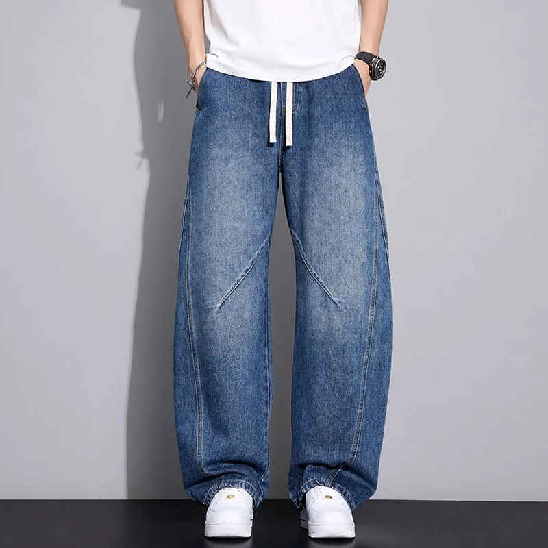 Herren Weite Baggy-Jeanshose mit Tunnelzugbund, markanten Teilungsnähten & elastischem Saum Drune