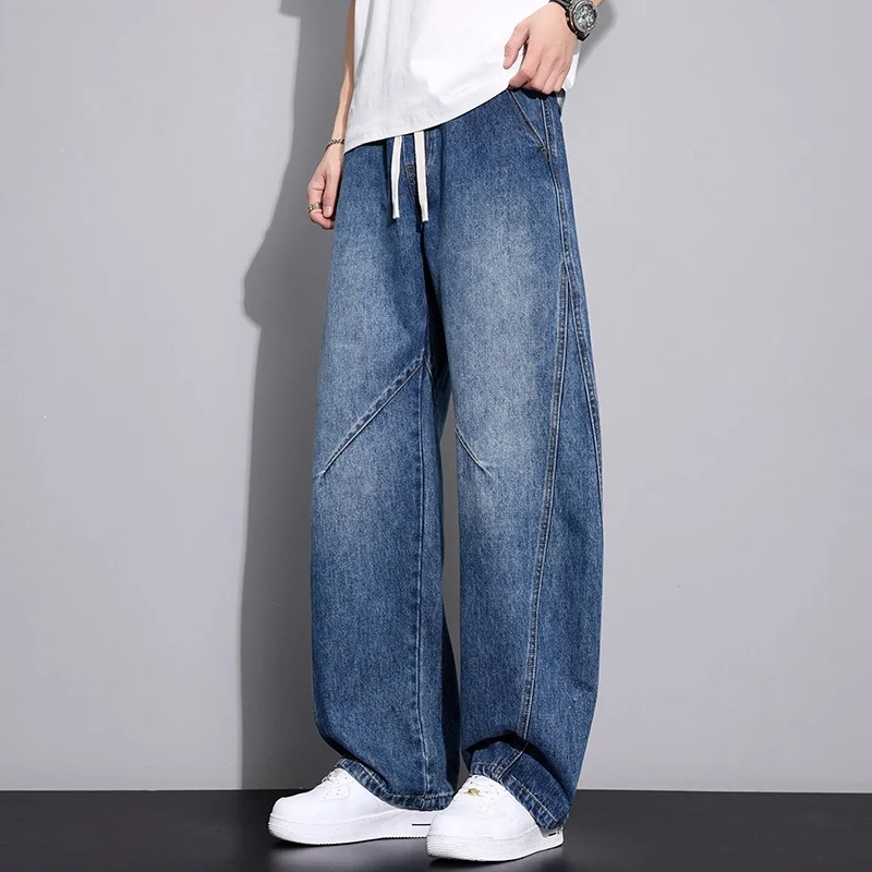 Herren Weite Baggy-Jeanshose mit Tunnelzugbund, markanten Teilungsnähten & elastischem Saum Drune