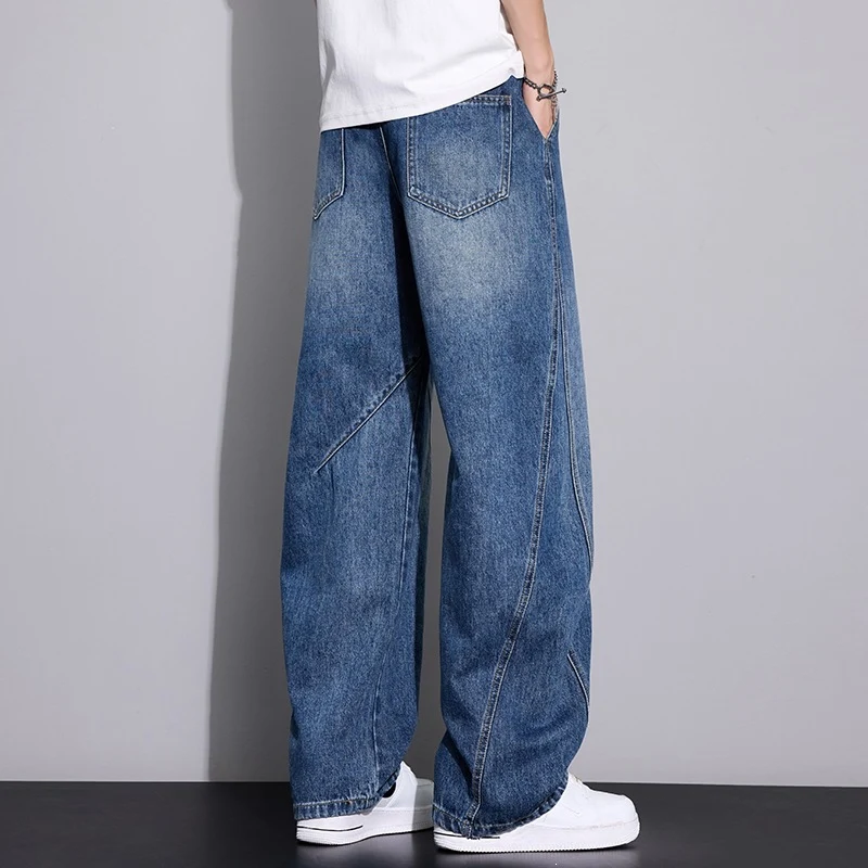 Herren Weite Baggy-Jeanshose mit Tunnelzugbund, markanten Teilungsnähten & elastischem Saum Drune
