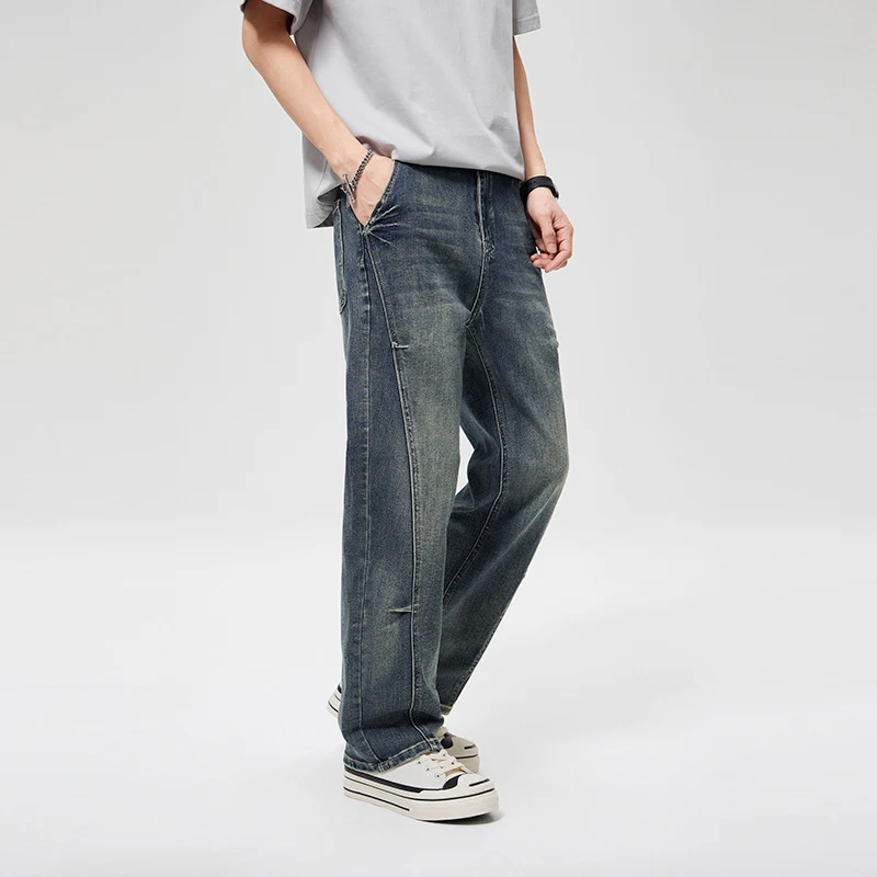 Herren Weite Baggy-Jeans mit markanten Teilungsnähten, hohem Komfortbund & Utility-Taschen Drune