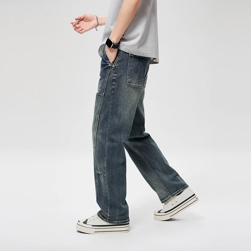 Herren Weite Baggy-Jeans mit markanten Teilungsnähten, hohem Komfortbund & Utility-Taschen Drune