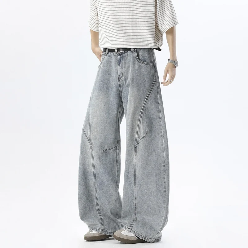 Herren Weite Baggy-Jeans mit hoher Taille, extra weitem Bein und dekorativen Teilungsnähten Drune