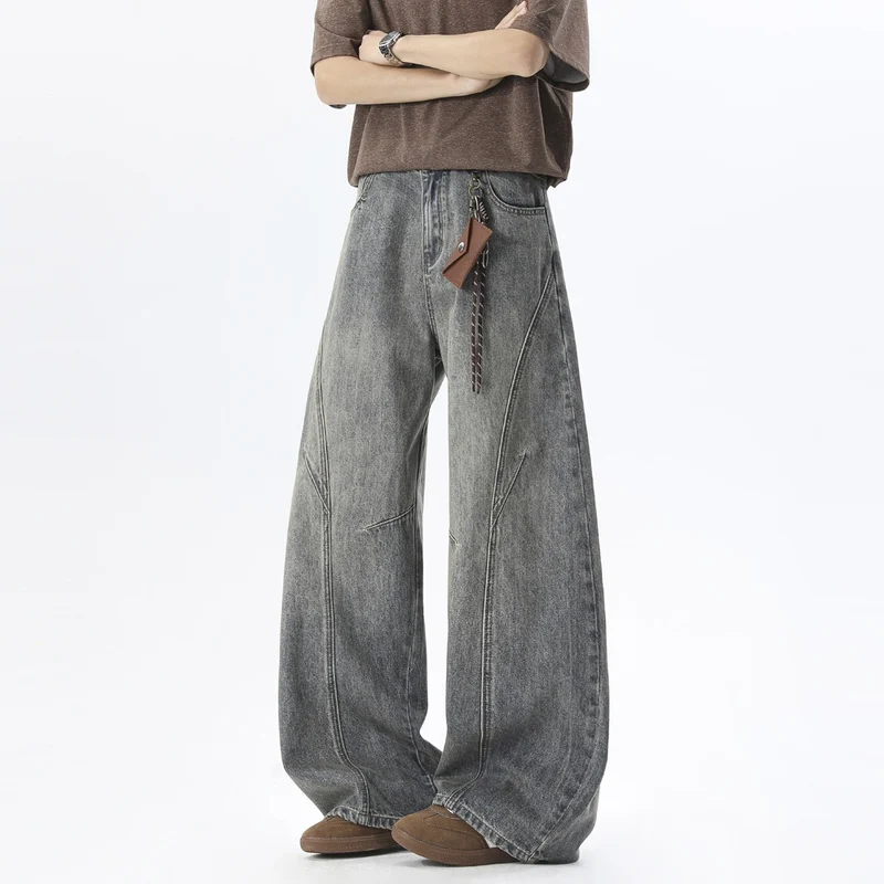 Herren Weite Baggy-Jeans mit hoher Taille, extra weitem Bein und dekorativen Teilungsnähten Drune
