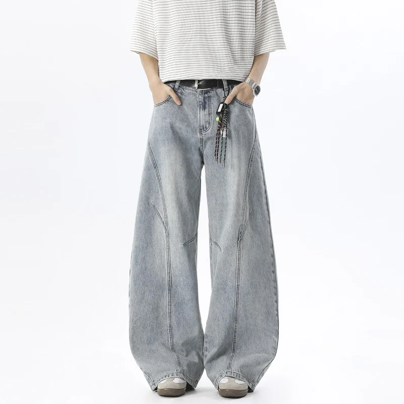 Herren Weite Baggy-Jeans mit hoher Taille, extra weitem Bein und dekorativen Teilungsnähten Drune