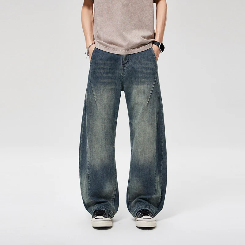 Herren Weite Baggy-Jeans mit hohem Bund, konischer Knöchelpassform und elastischem Tunnelzug Drune