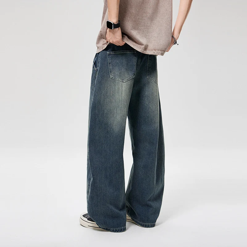 Herren Weite Baggy-Jeans mit hohem Bund, konischer Knöchelpassform und elastischem Tunnelzug Drune