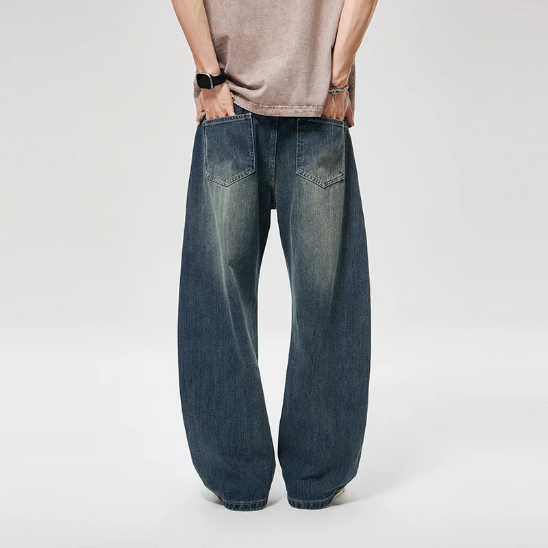 Herren Weite Baggy-Jeans mit hohem Bund, konischer Knöchelpassform und elastischem Tunnelzug Drune