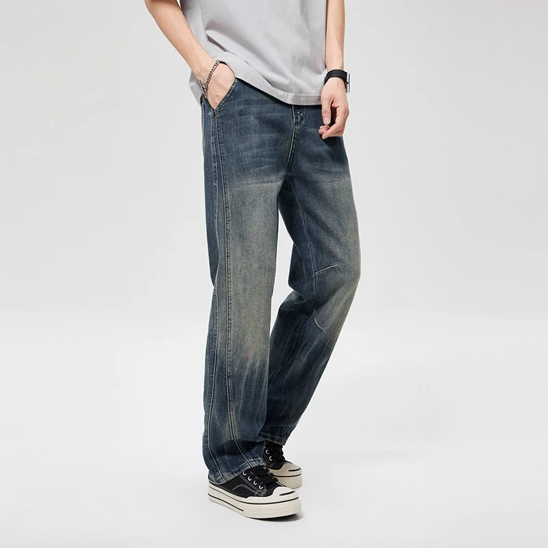 Herren Weite Baggy-Jeans im Vintage‑Wash mit Knie‑Detail Drune