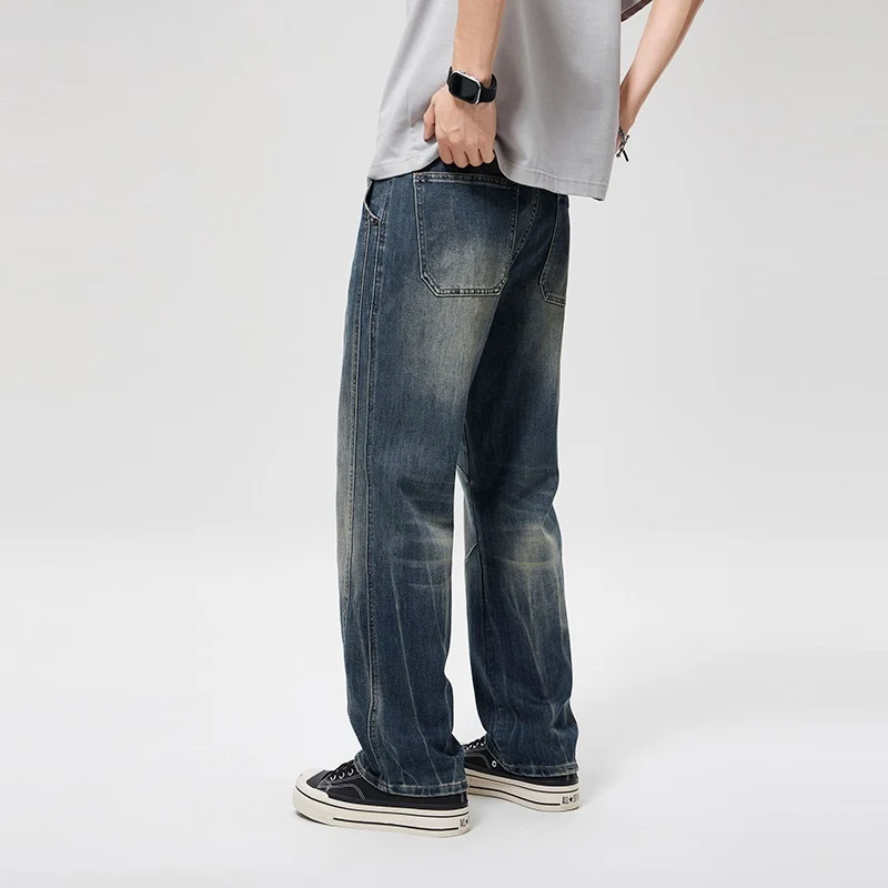 Herren Weite Baggy-Jeans im Vintage‑Wash mit Knie‑Detail Drune