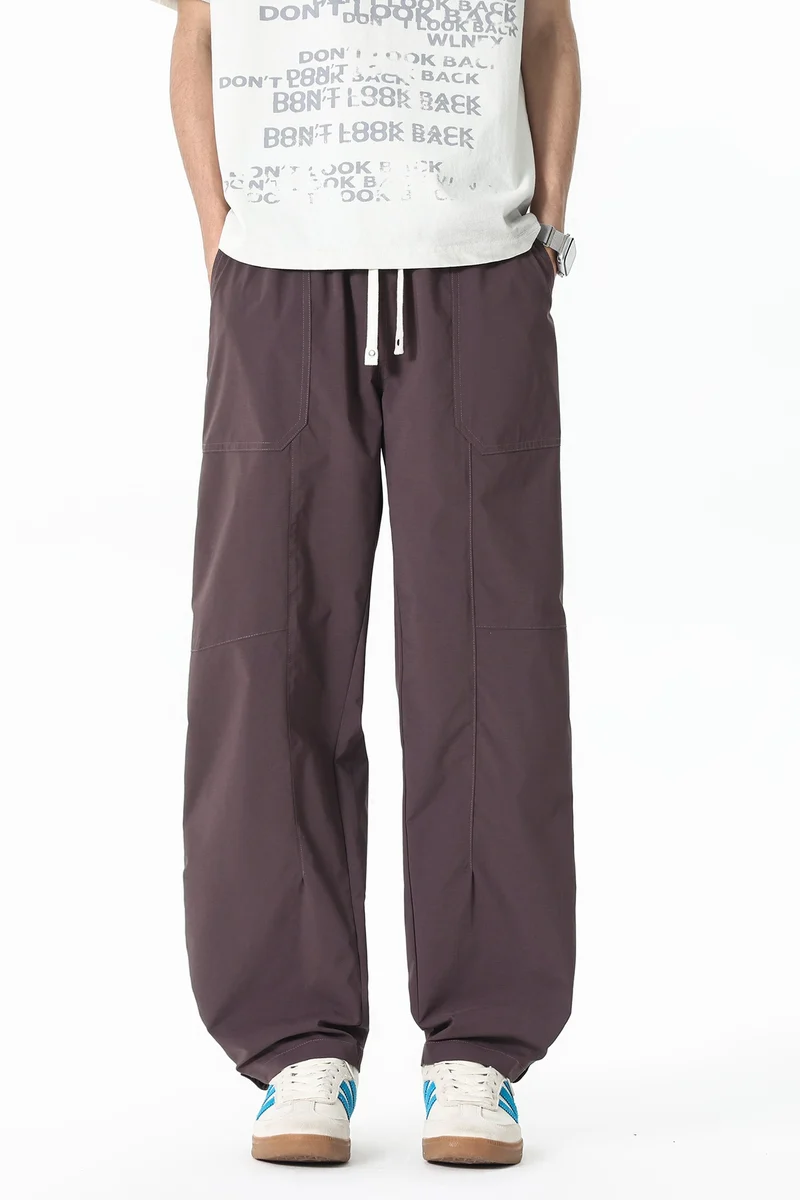 Herren Weit geschnittene Cargo-Hose mit Tunnelzugbund, aufgesetzten Taschen & Druckknopf-Saum Drune