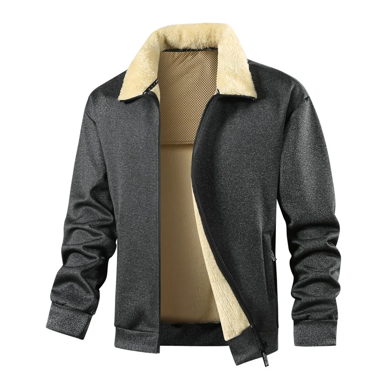 Herren Wattierte Teddyfleece-Bomberjacke mit Stehkragen & durchgehendem Reißverschluss Drune