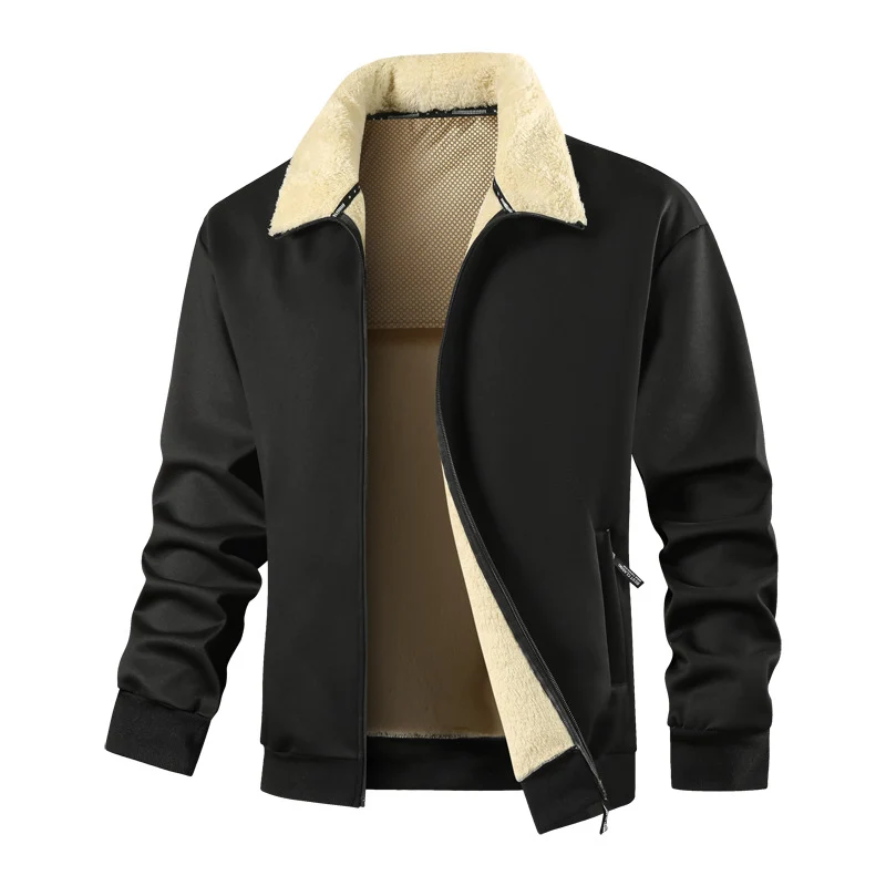 Herren Wattierte Teddyfleece-Bomberjacke mit Stehkragen & durchgehendem Reißverschluss Drune