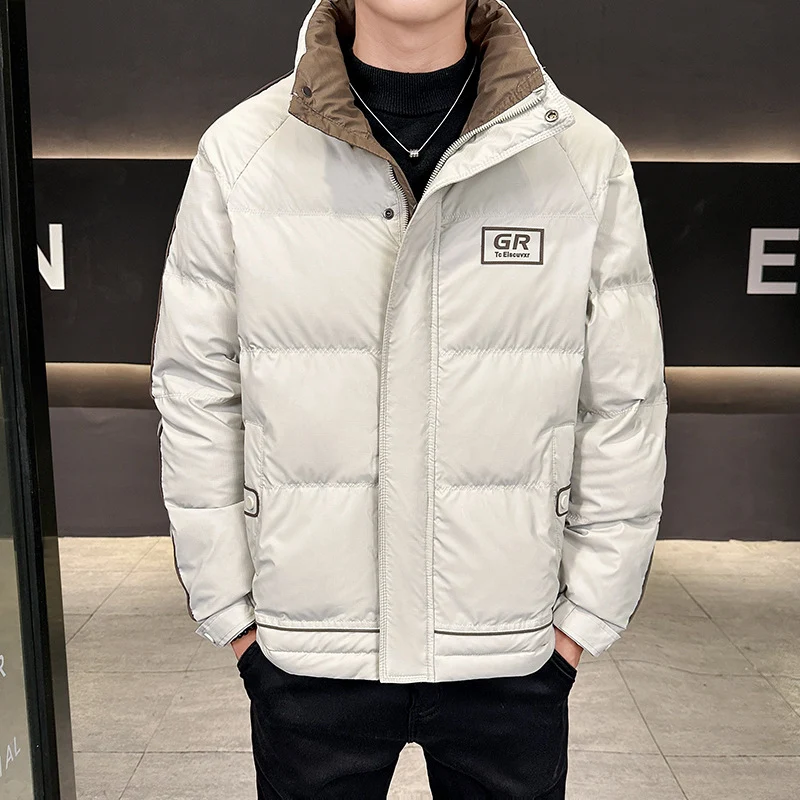 Herren Wattierte Steppjacke mit hohem Kragen, Druckknopfblende & kontrastierendem Seitenstreifen Drune