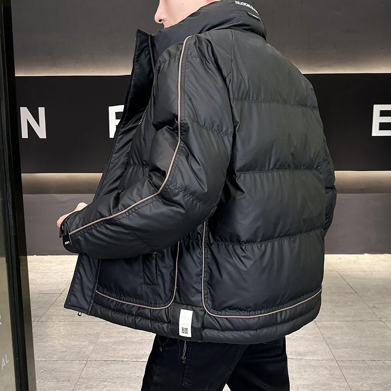 Herren Wattierte Steppjacke mit hohem Kragen, Druckknopfblende & kontrastierendem Seitenstreifen Drune