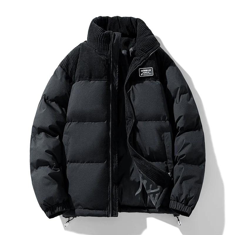 Herren Wattierte Steppjacke mit Cordbesatz, hohem Stehkragen und Thermofutter Drune