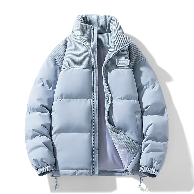 Herren Wattierte Steppjacke mit Cordbesatz, hohem Stehkragen und Thermofutter Drune