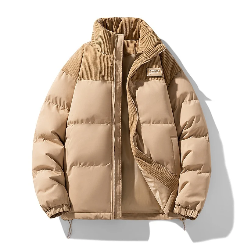 Herren Wattierte Steppjacke mit Cordbesatz, hohem Stehkragen und Thermofutter Drune