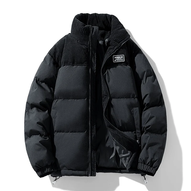 Herren Wattierte Steppjacke mit Cordbesatz, hohem Stehkragen und Thermofutter Drune
