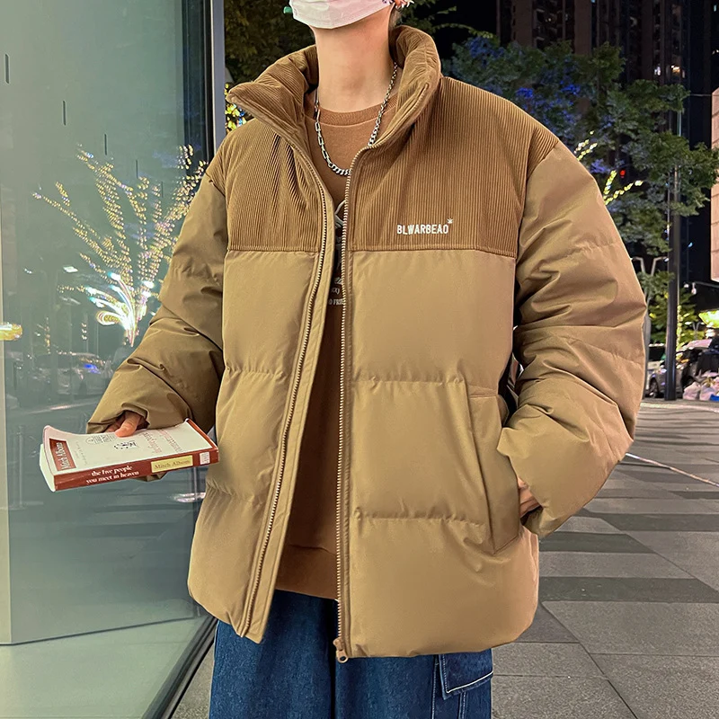 Herren Wattierte Steppjacke mit Cordbesatz, hohem Stehkragen & oversized Schnitt Drune