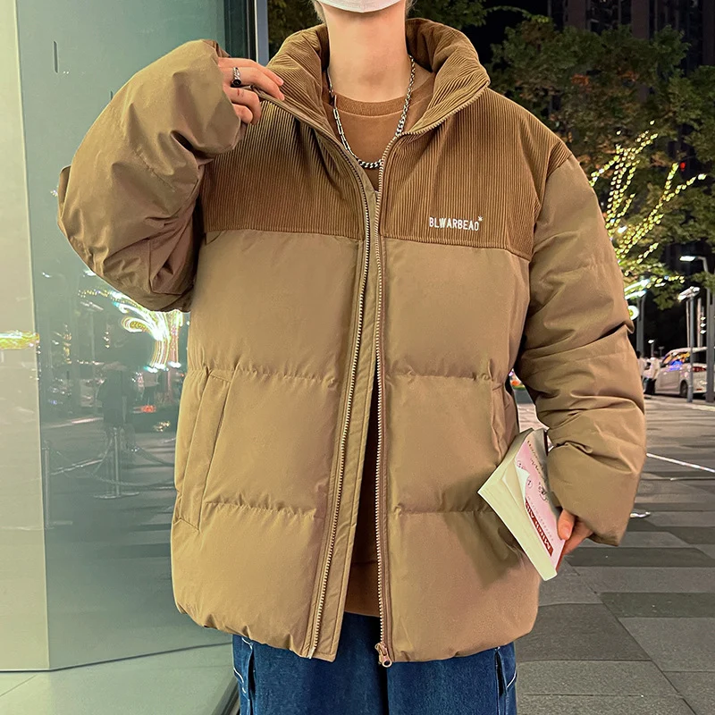 Herren Wattierte Steppjacke mit Cordbesatz, hohem Stehkragen & oversized Schnitt Drune