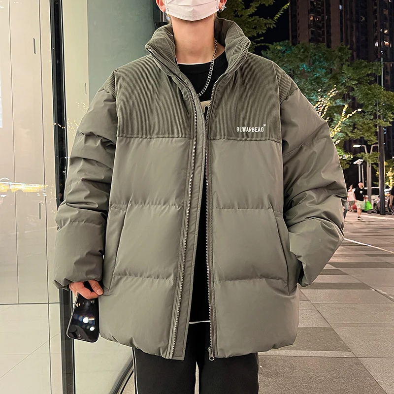 Herren Wattierte Steppjacke mit Cordbesatz, hohem Stehkragen & oversized Schnitt Drune