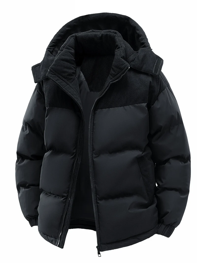 Herren Wattierte Steppjacke mit Cordbesatz, hohem Kragen & Thermofutter Drune