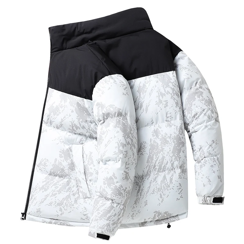Herren Wattierte Steppjacke mit Camouflage‑Print, hohem Stehkragen & verstellbarem Saum Drune