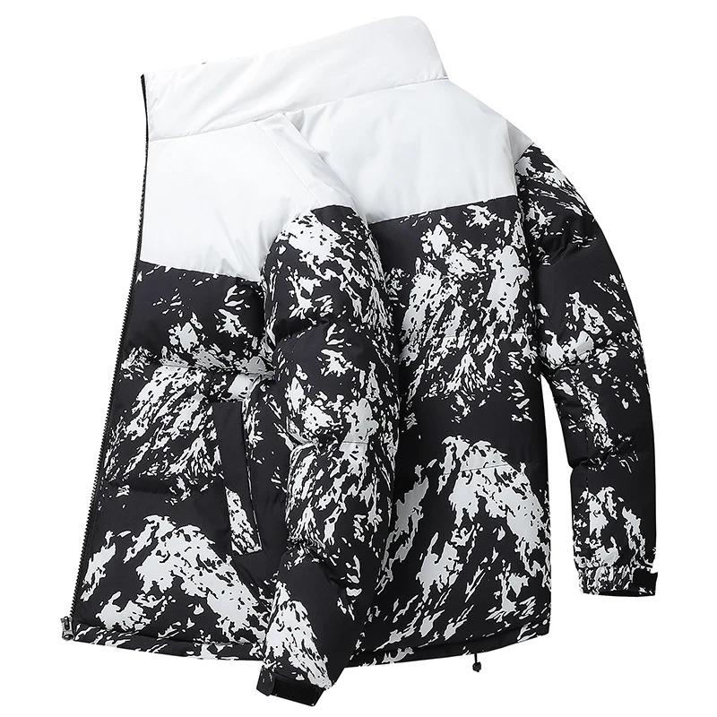 Herren Wattierte Steppjacke mit Camouflage‑Print, hohem Stehkragen & verstellbarem Saum Drune