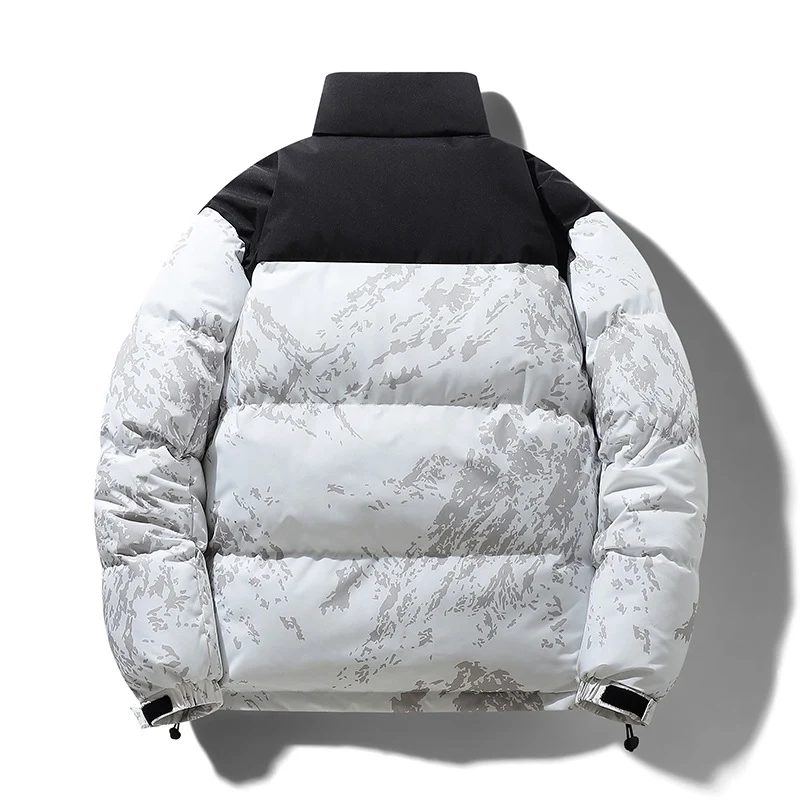 Herren Wattierte Steppjacke mit Camouflage‑Print, hohem Stehkragen & verstellbarem Saum Drune