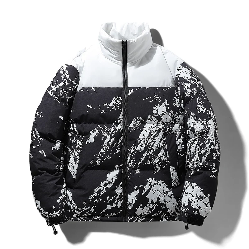 Herren Wattierte Steppjacke mit Camouflage‑Print, hohem Stehkragen & verstellbarem Saum Drune