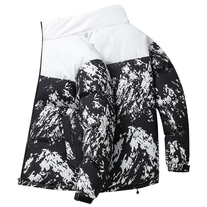 Herren Wattierte Steppjacke mit Camouflage‑Print, hohem Stehkragen & verstellbarem Saum Drune