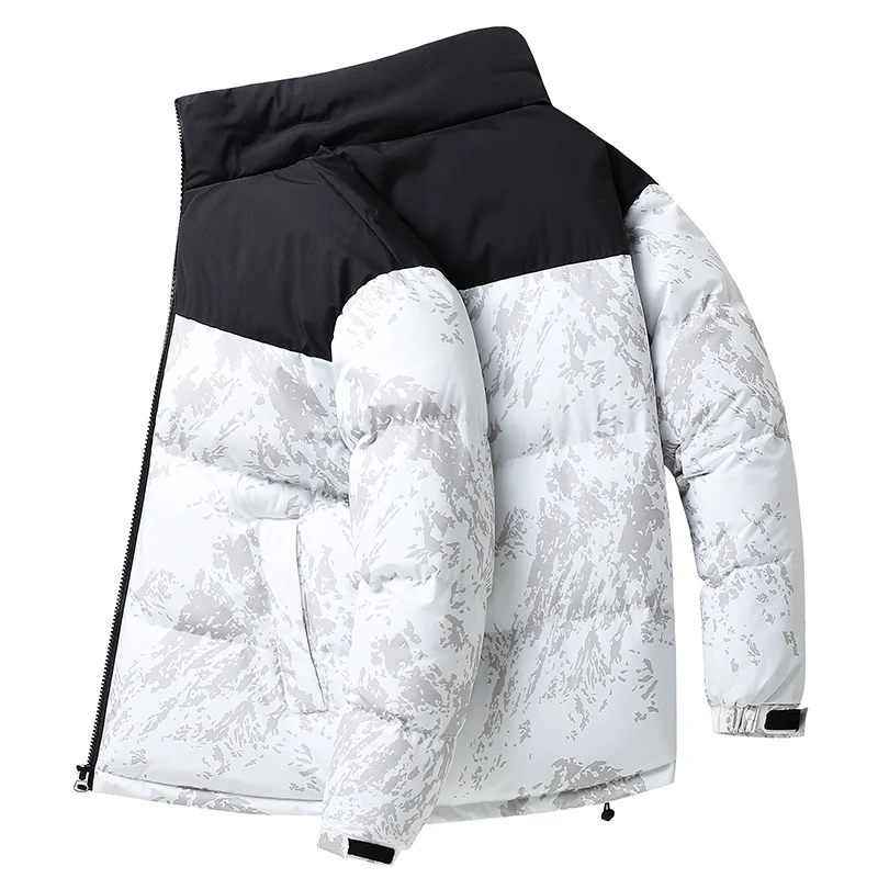 Herren Wattierte Steppjacke mit Camouflage‑Print, hohem Stehkragen & verstellbarem Saum Drune