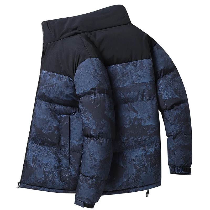 Herren Wattierte Steppjacke mit Camouflage‑Print, hohem Stehkragen & verstellbarem Saum Drune