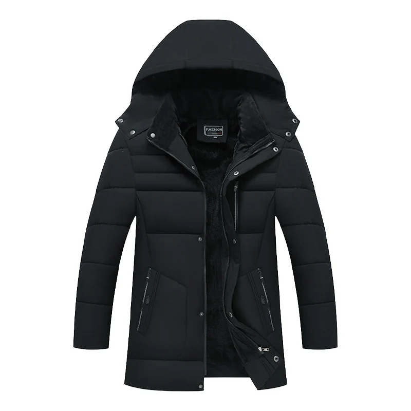 Herren Wattierte Parka-Jacke mit Kapuze, Teddyfutter & winddichter Isolierung Drune