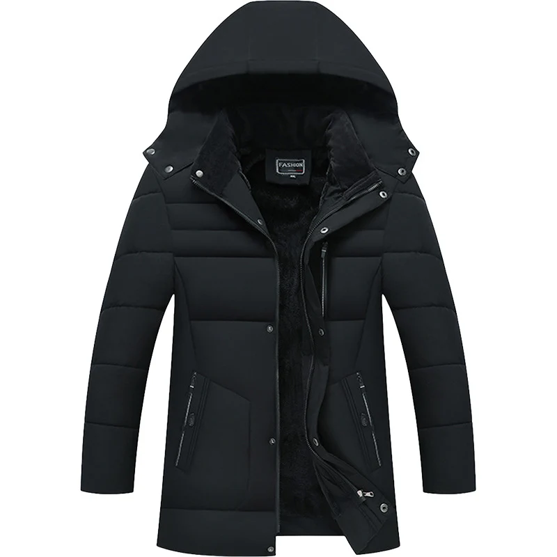 Herren Wattierte Parka-Jacke mit Kapuze, Teddyfutter & winddichter Isolierung Drune