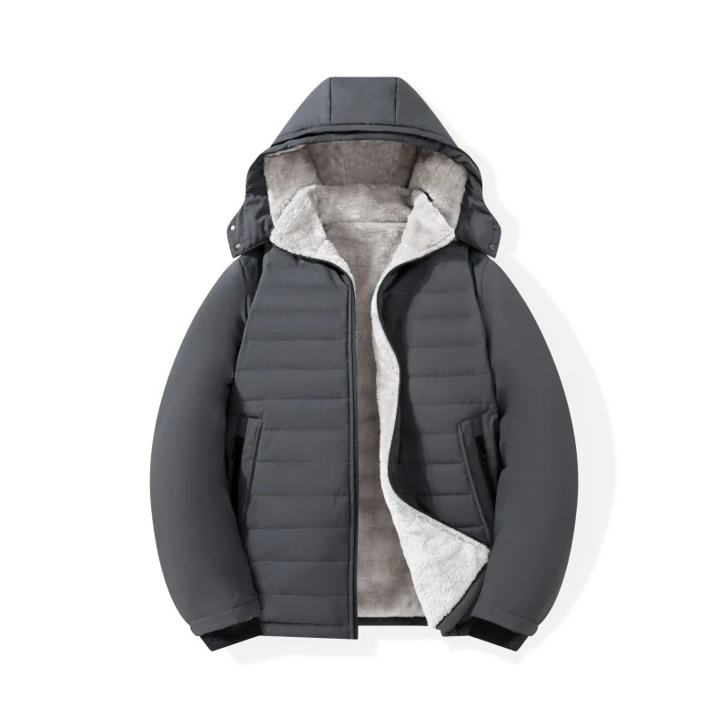 Herren Wattierte Kapuzenjacke mit Teddyfutter, winddichter Außenhülle & Reißverschlusstaschen Drune