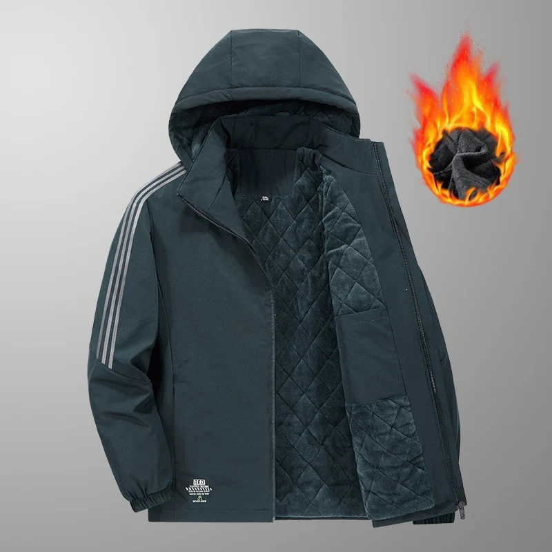 Herren Wattierte Kapuzen-Übergangsjacke mit gesteppter Teddy-Innenfütterung und markanten Ärmellängsstreifen Drune
